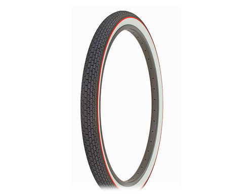 26" x 2.125" black tire w/ white wall-red line